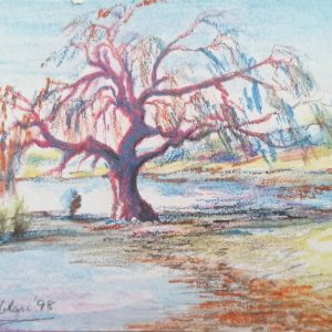 Unframed - tree by lake - watercolour