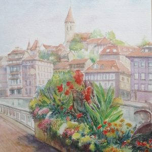 Unframed - Swiss town scene - watercolour