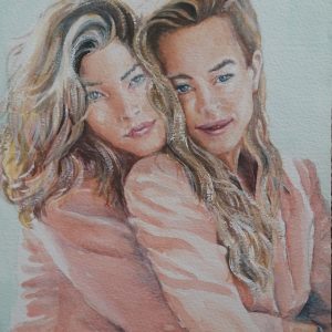 Unframed - Two young women - watercolour