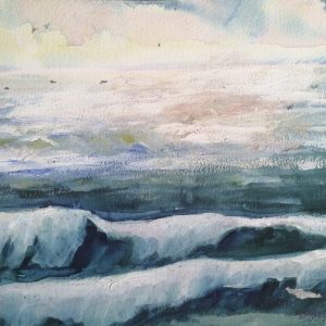 Unframed - waves crashing on beach - watercolour
