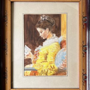 Framed - Victorian Lady Reading Book - watercolour