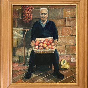 Framed - Man holding pomegranates - oil painting