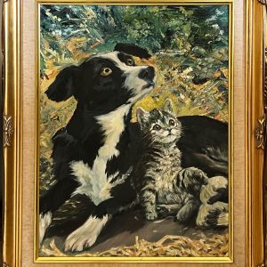 Framed - Dog and Cat - oil painting