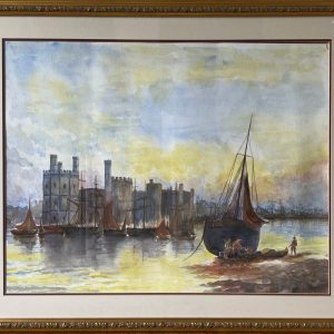 Framed - Sailing boat and castle - watercolour